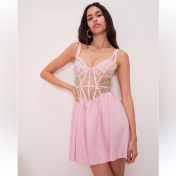 For Love & Lemons 💕 Camila slip dress size small pink and yellow corset dress - Picture 3 of 10